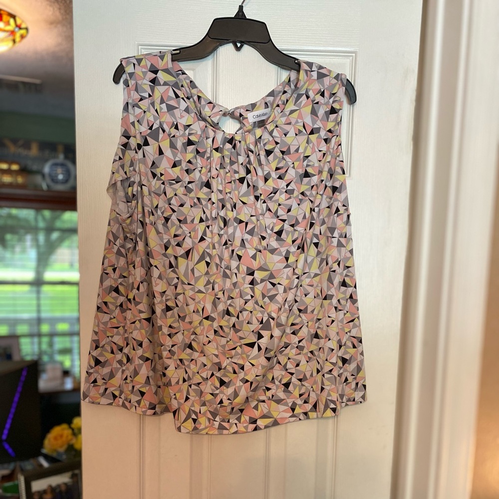 Calvin Klein Pink Sleeveless Tie Front Blouse
